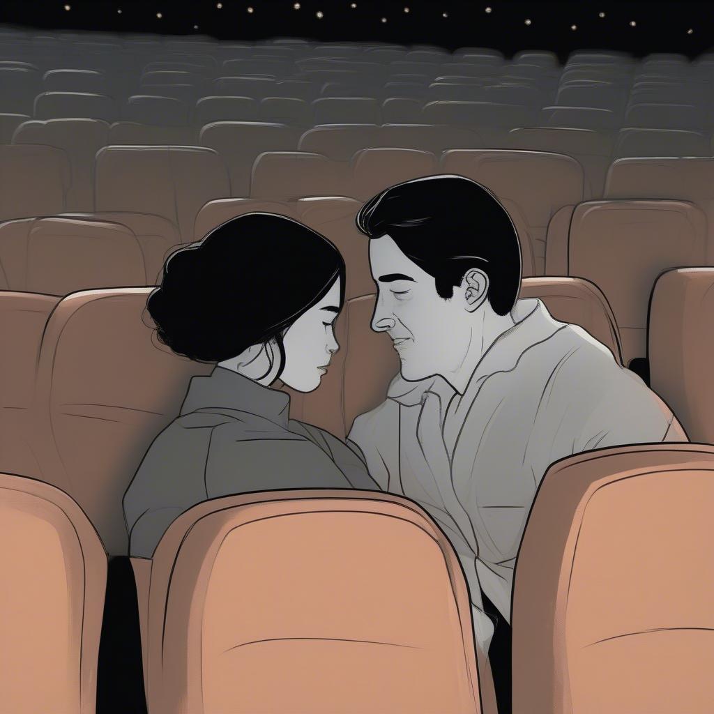 Couple embracing in a romantic movie scene