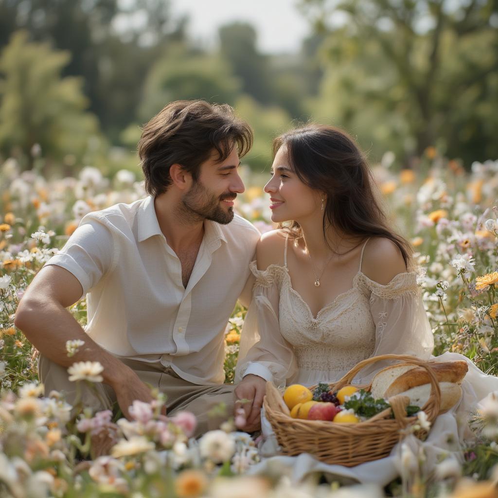 Couple Enjoying a Romantic Spring Picnic