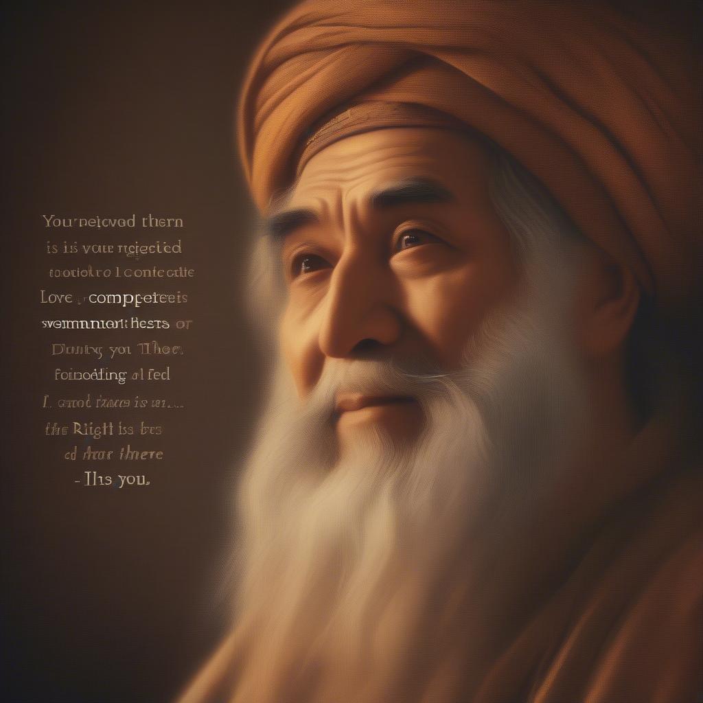 Portrait of Rumi with a love quote overlay