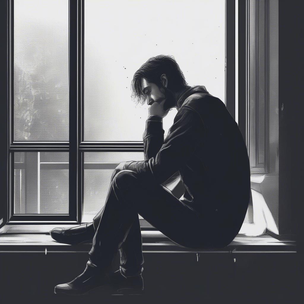 Man Sitting Alone by the Window Contemplating Sad Love Quotes