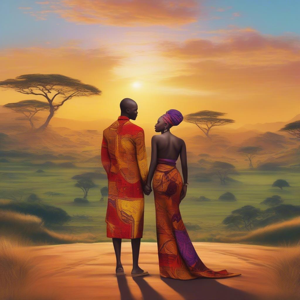 Couple expressing love in traditional African attire