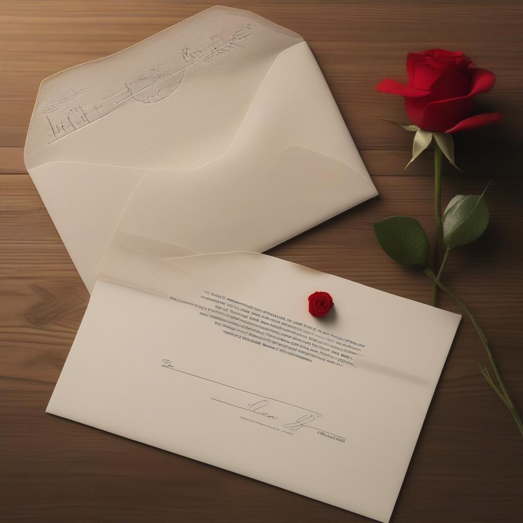 A sealed love letter rests on a desk.