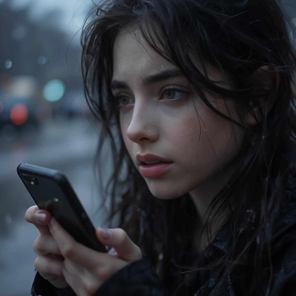 Person Searching for Love Lyrics on Phone