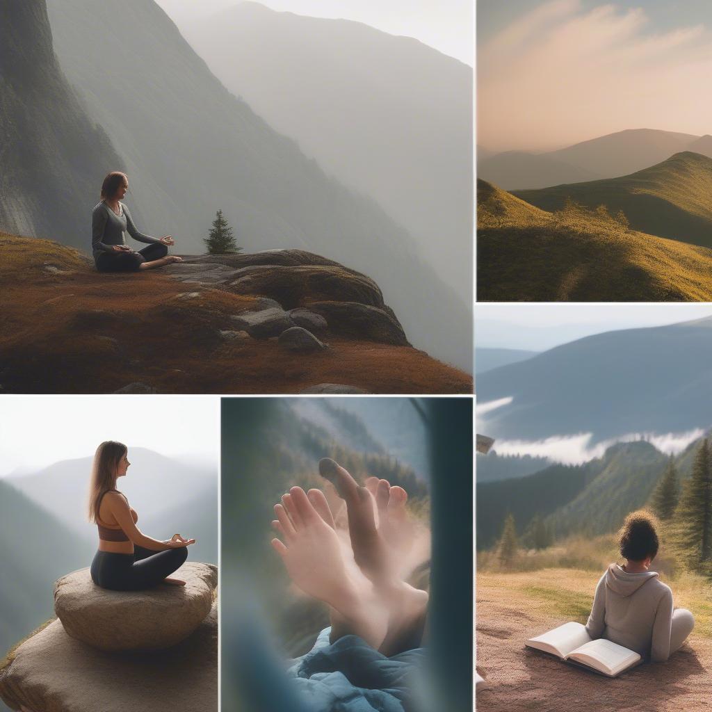 Image showcasing various self-care activities, such as yoga, reading, and spending time in nature