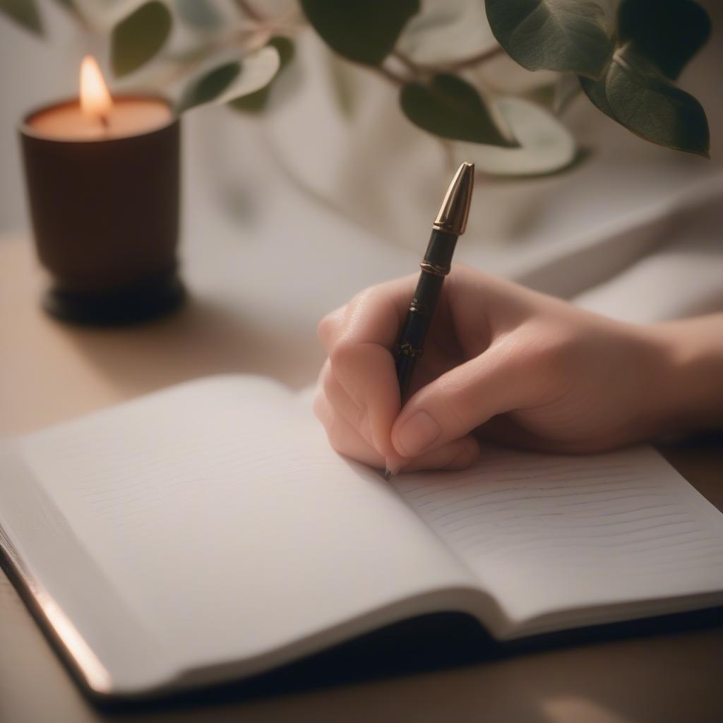 Person practicing self-care through journaling and meditation.