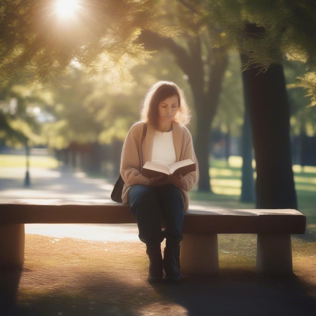 Woman Practicing Self-Care by Reading in a Park