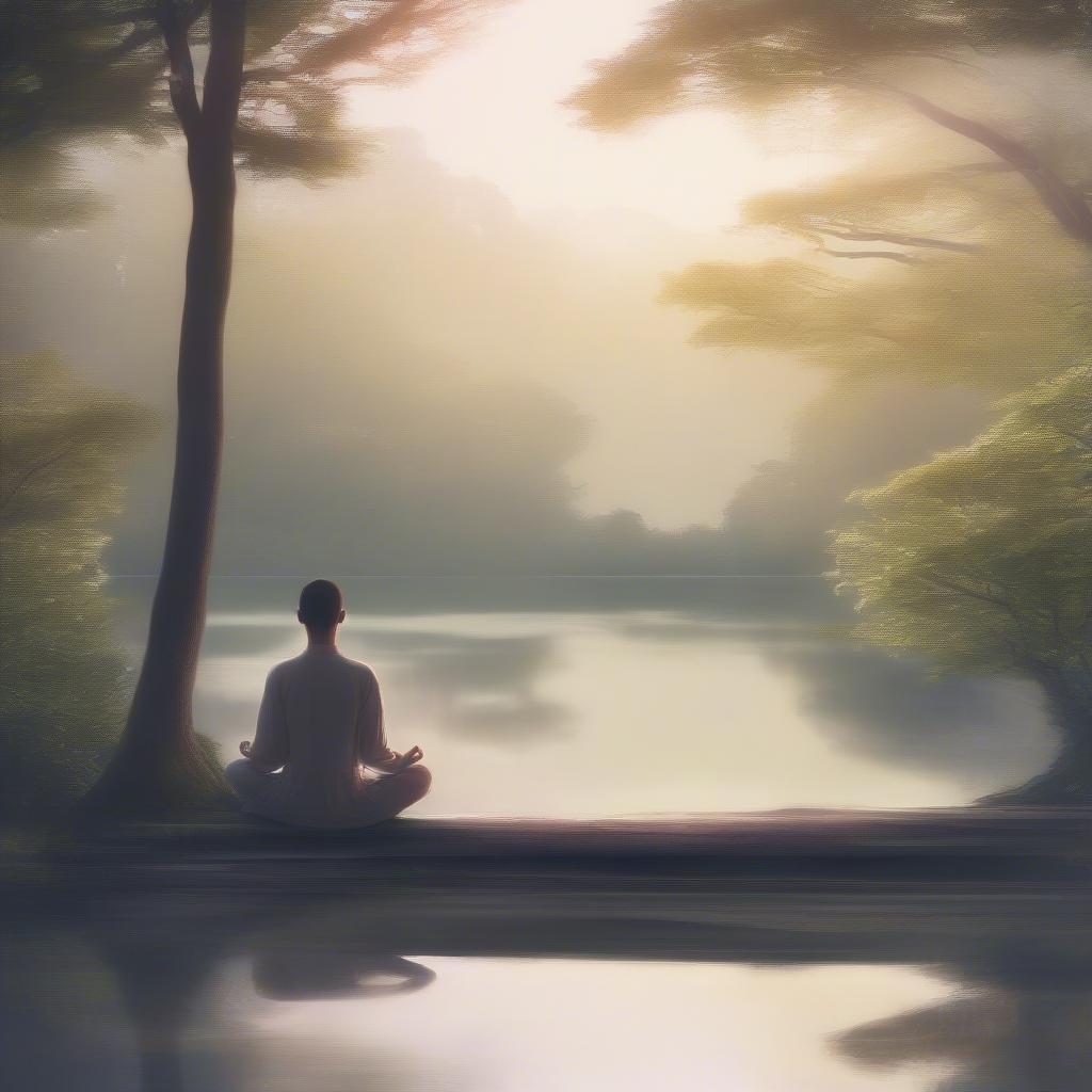 A person meditating peacefully in nature, symbolizing self-love and readiness for a relationship.