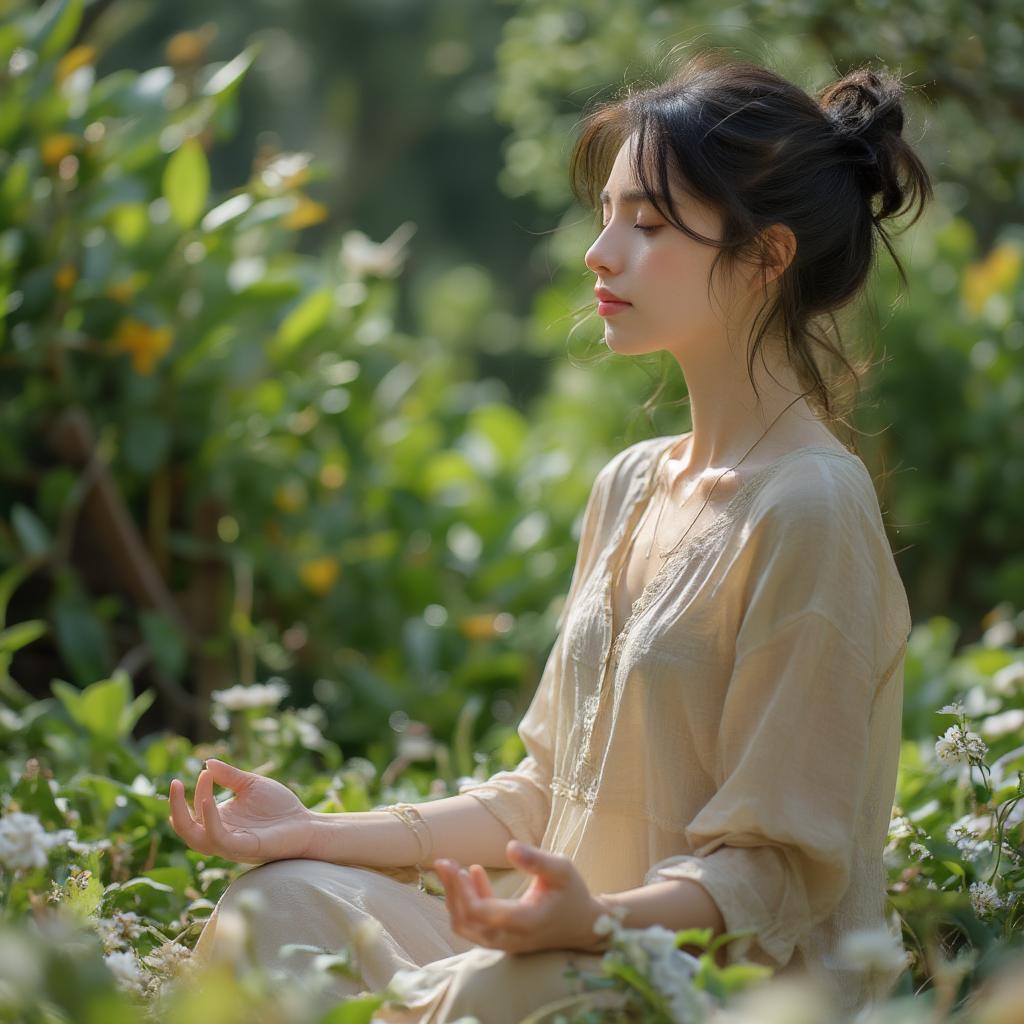 Person meditating peacefully in nature