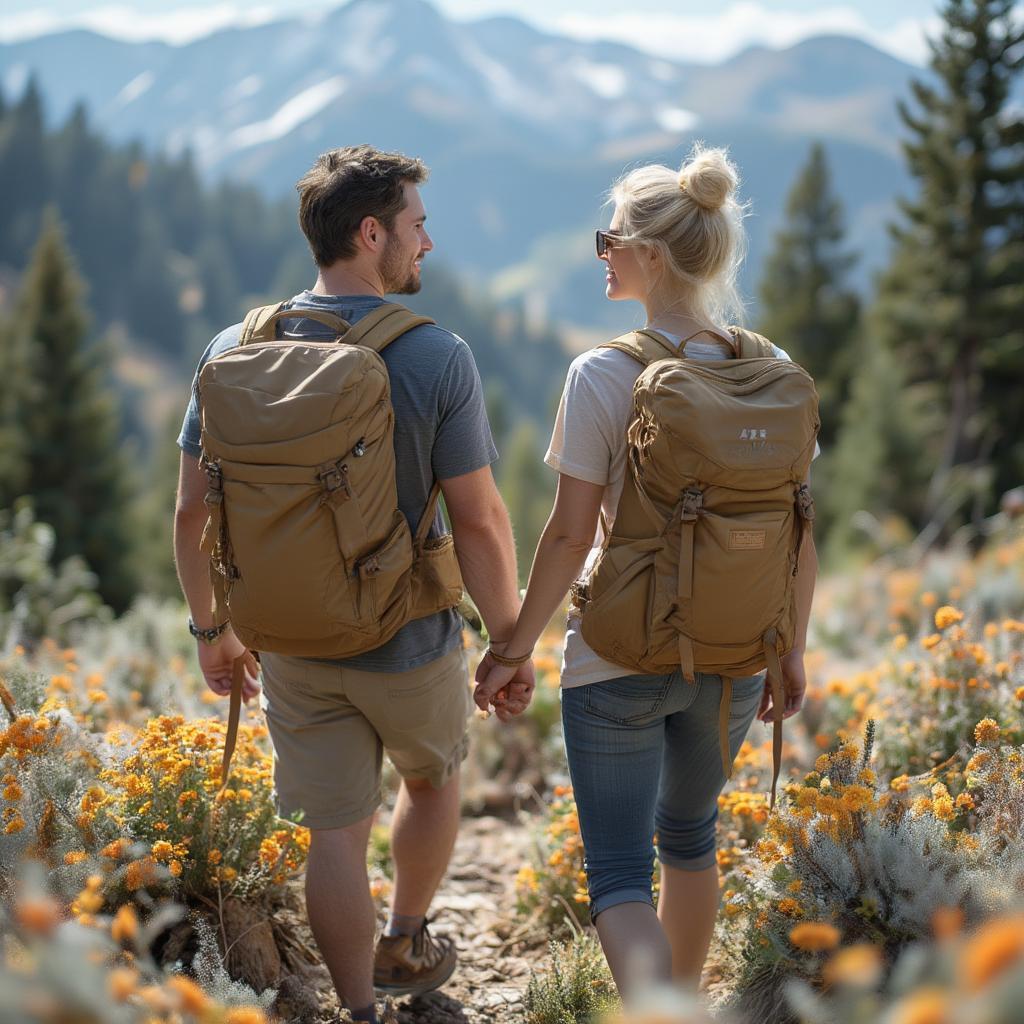 Couple Hiking Together, Sharing a Moment and Their Love of Nature