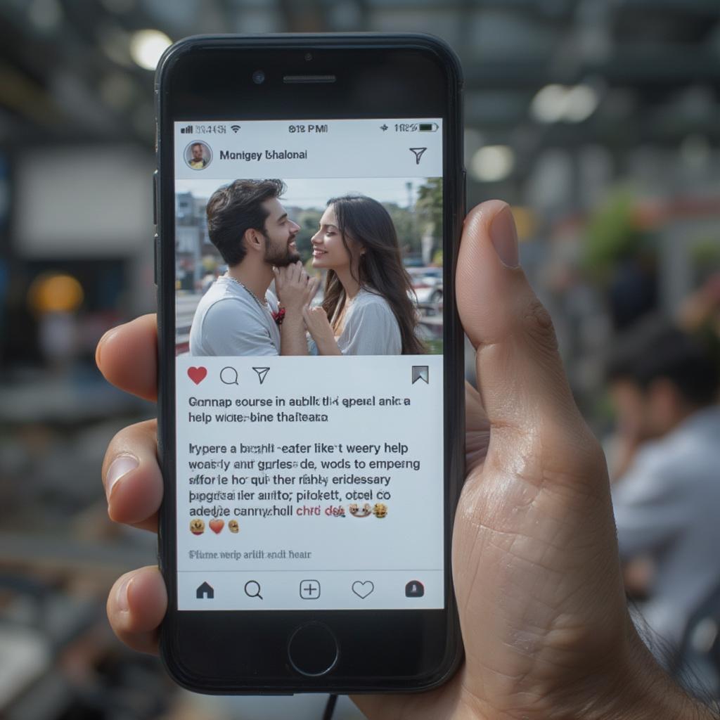 A person using a smartphone to share a Hindi quote on social media.