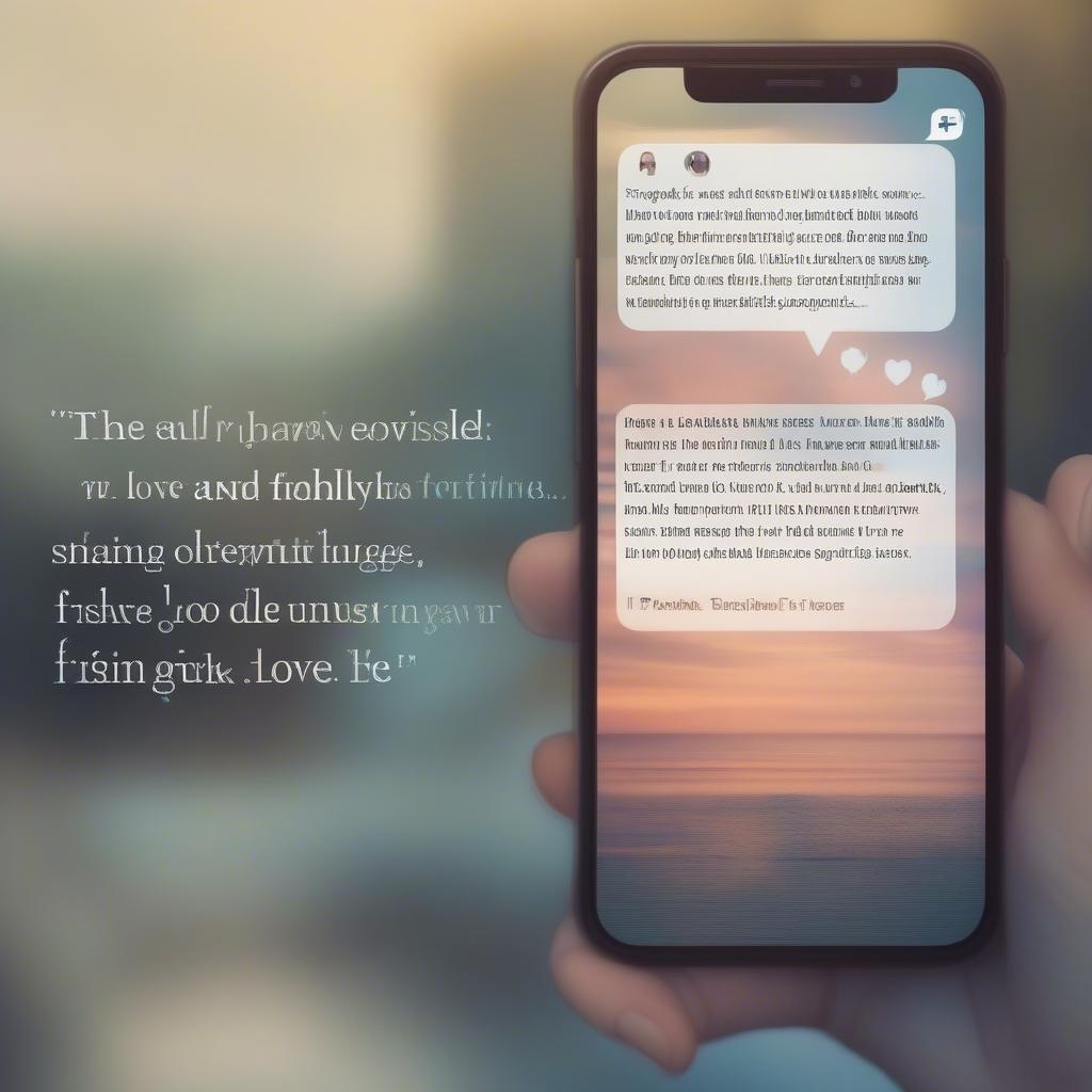 A phone displaying a social media post with a love quote.