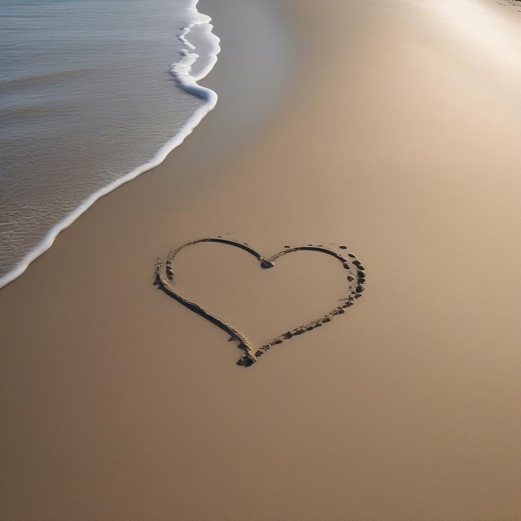 A heart drawn in the sand, representing short, sweet love quotes.