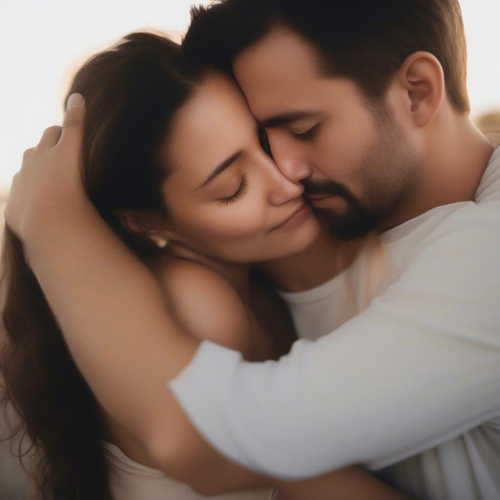 Couple hugging, demonstrating love through physical affection.