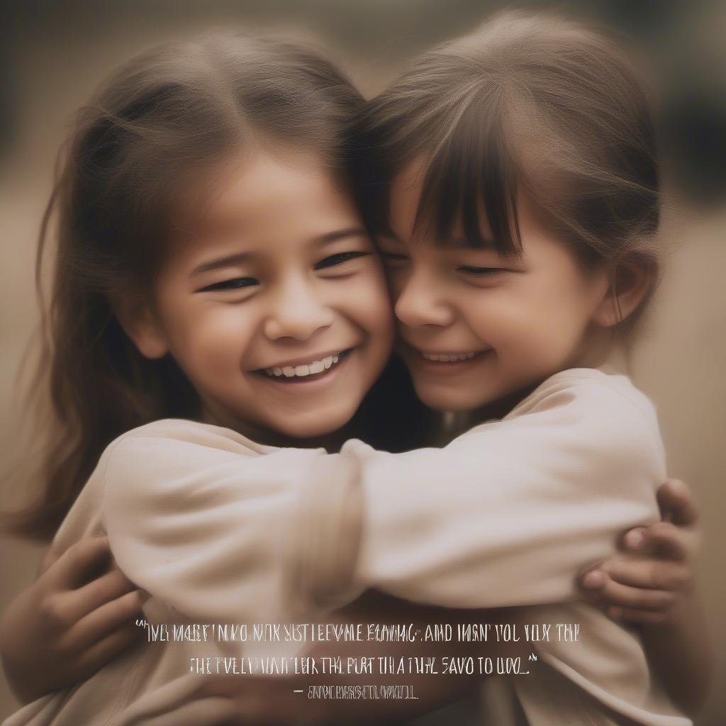 Siblings Hugging with Inspirational Quote Overlay