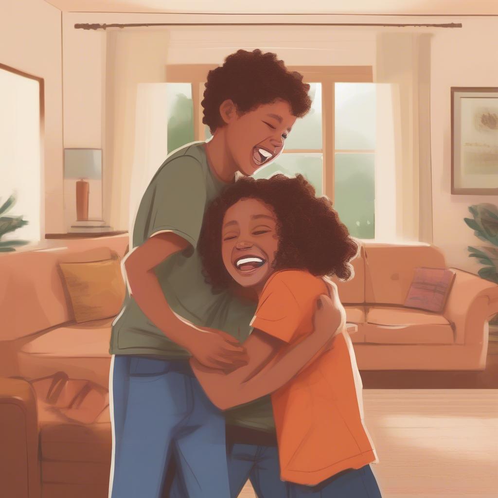 Siblings laughing and hugging, showcasing a strong bond