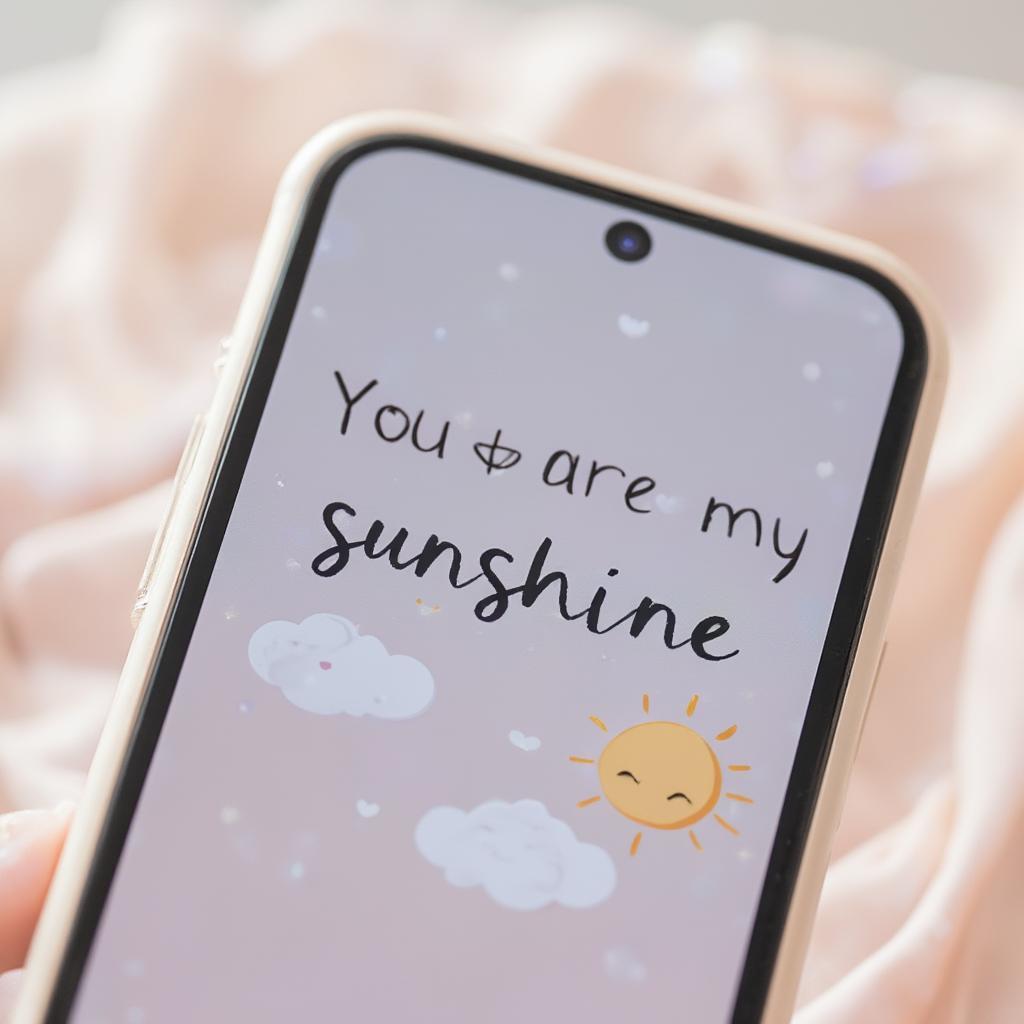 A phone displaying a simple love quote.