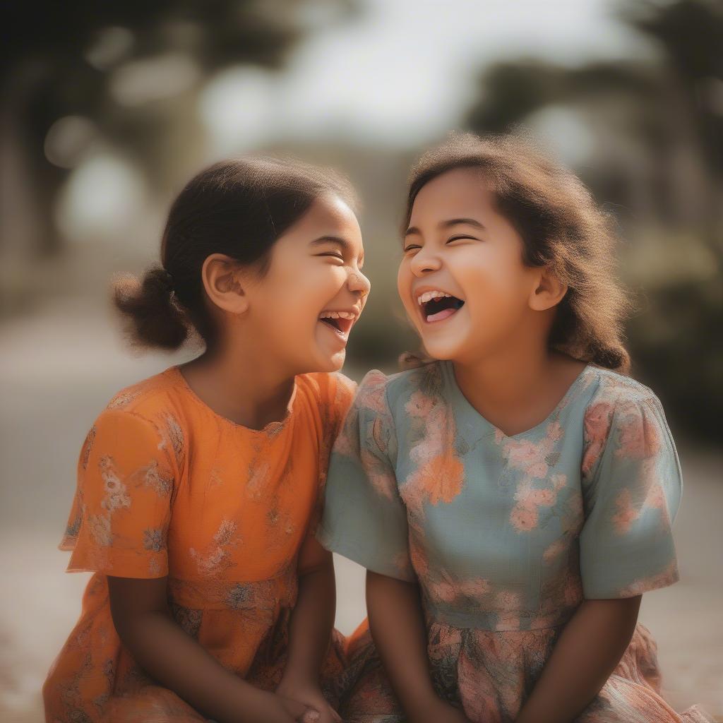 Two sisters laughing together, enjoying each other's company