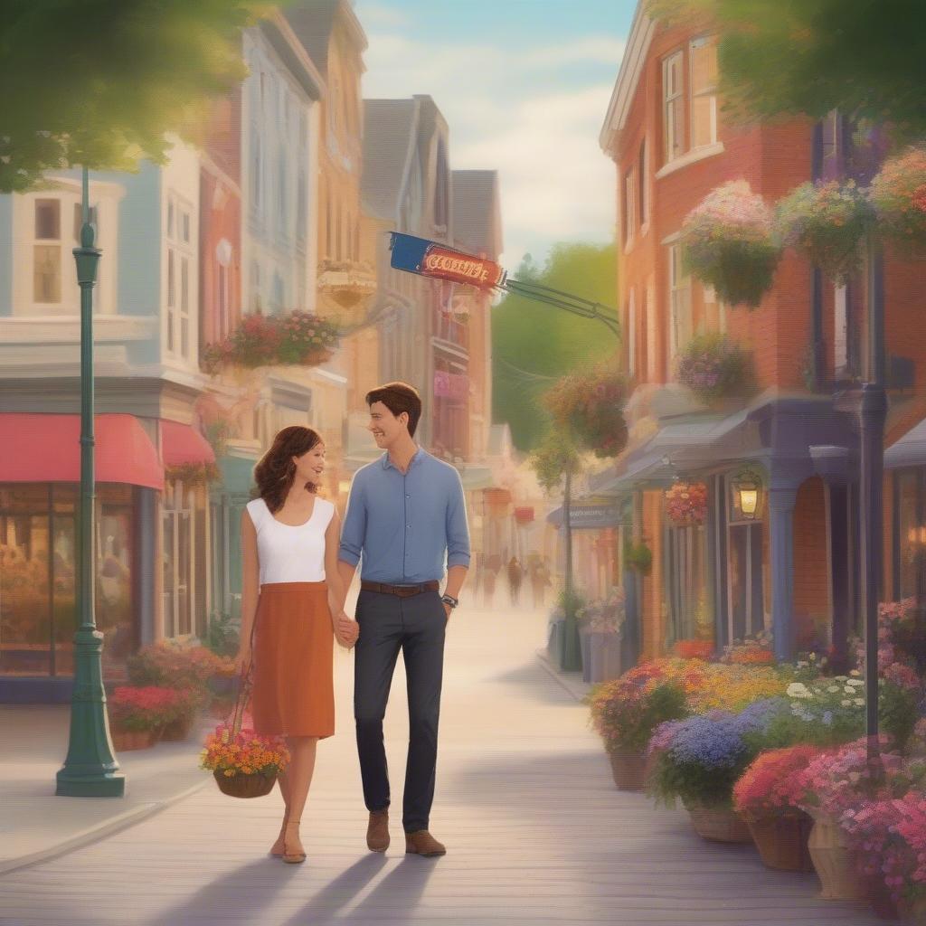 Couple embracing in a charming small town