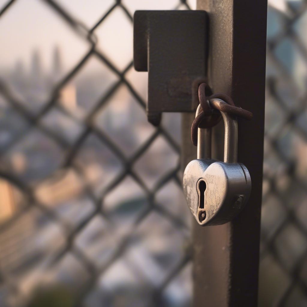 A heart-shaped lock hangs alone on a bridge, symbolizing unrequited or solitary love.