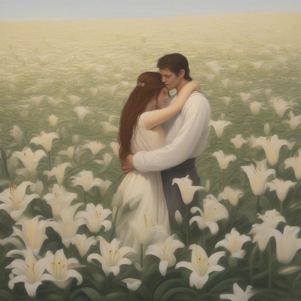 Couple embracing amidst lilies - Song of Songs