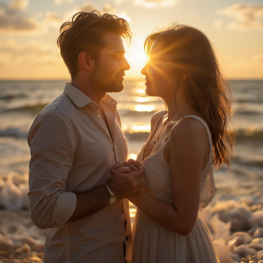 Couple Sharing a Romantic Moment by the Seaside