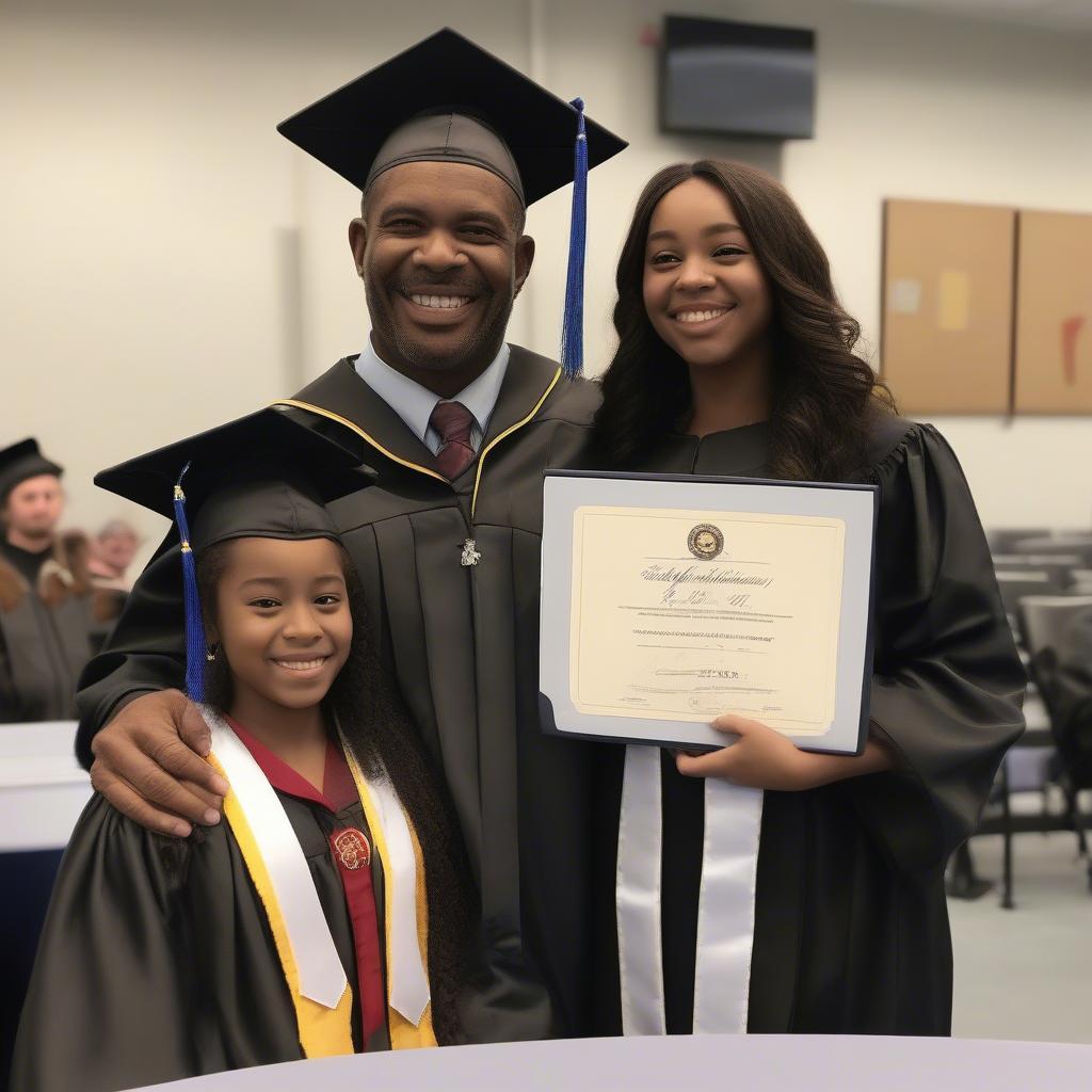 Stepfather and stepdaughter celebrating graduation