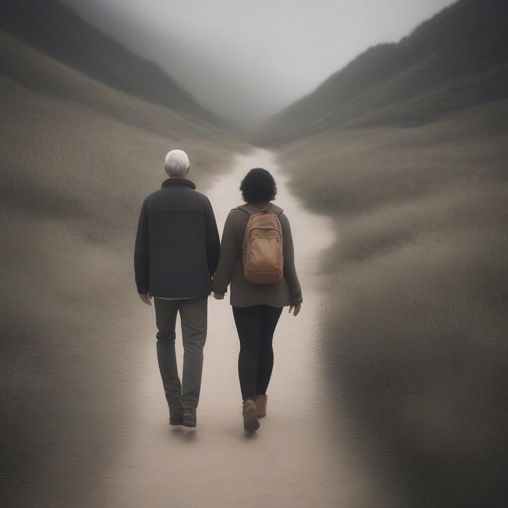 Couple Walking Hand-in-Hand: Depicting a couple strolling along a beach at sunset, holding hands, symbolizing the ongoing journey of love and commitment.