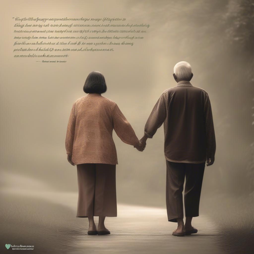 Elderly Filipino Couple Holding Hands with Tagalog Love Quotes Overlay