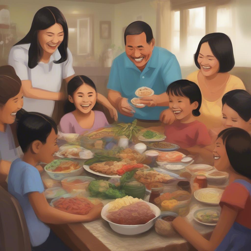 Filipino family gathering, demonstrating the importance of family and relationships in Filipino culture, often reflected in Tagalog love quotes.