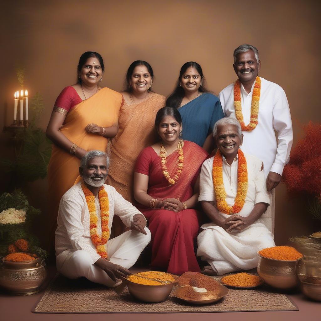 A family celebrating a traditional Tamil festival together, showcasing the strength of their bond.