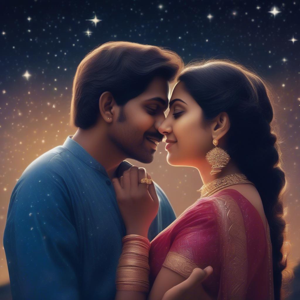 Romantic Tamil Love Quotes: A Couple Embracing Under a Starry Sky