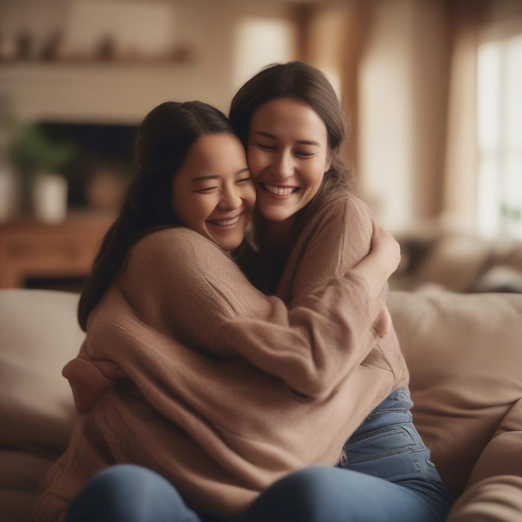 A heartwarming hug between mother and daughter