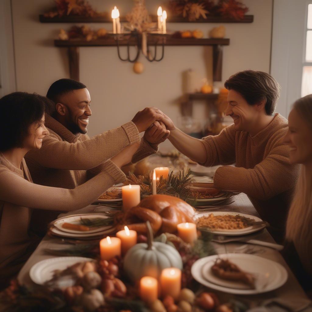 Couple sharing a Thanksgiving meal, expressing love and gratitude