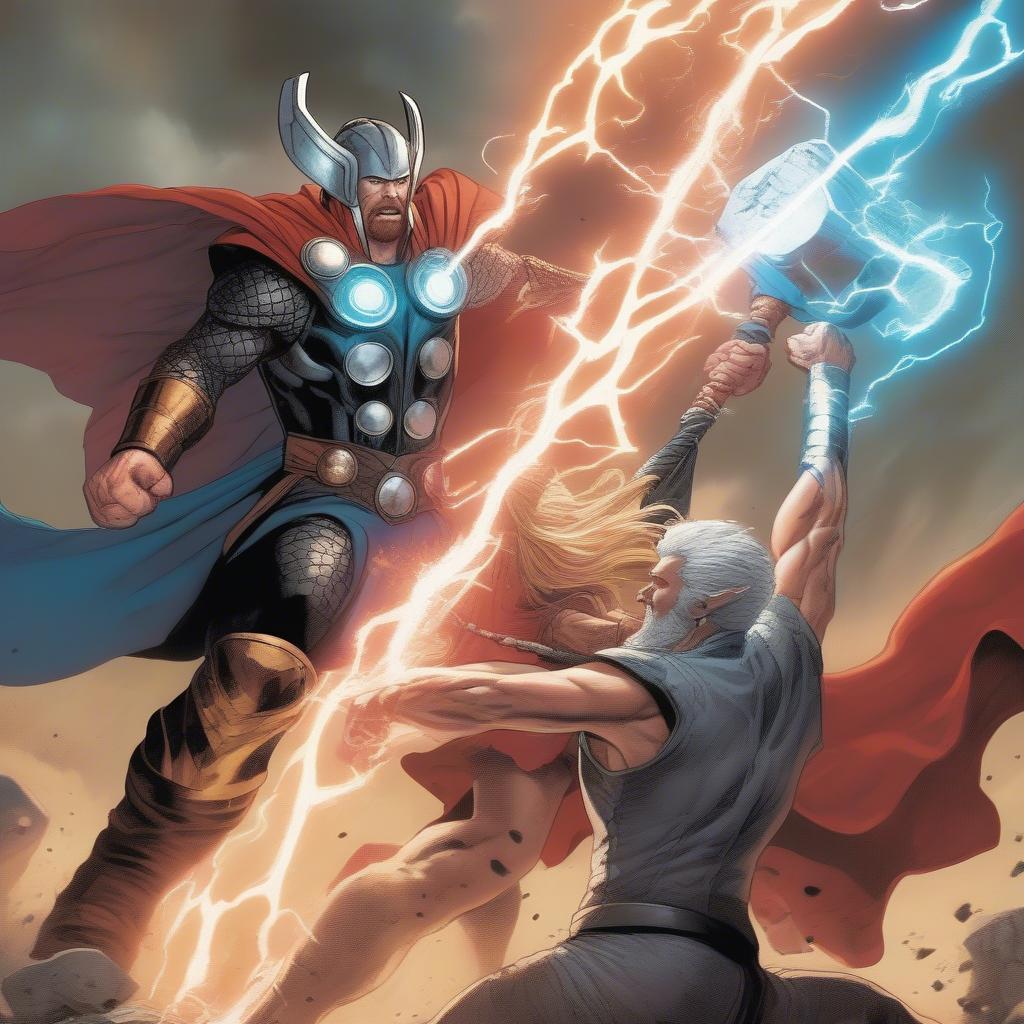 Thor and Jane Fighting Side-by-Side