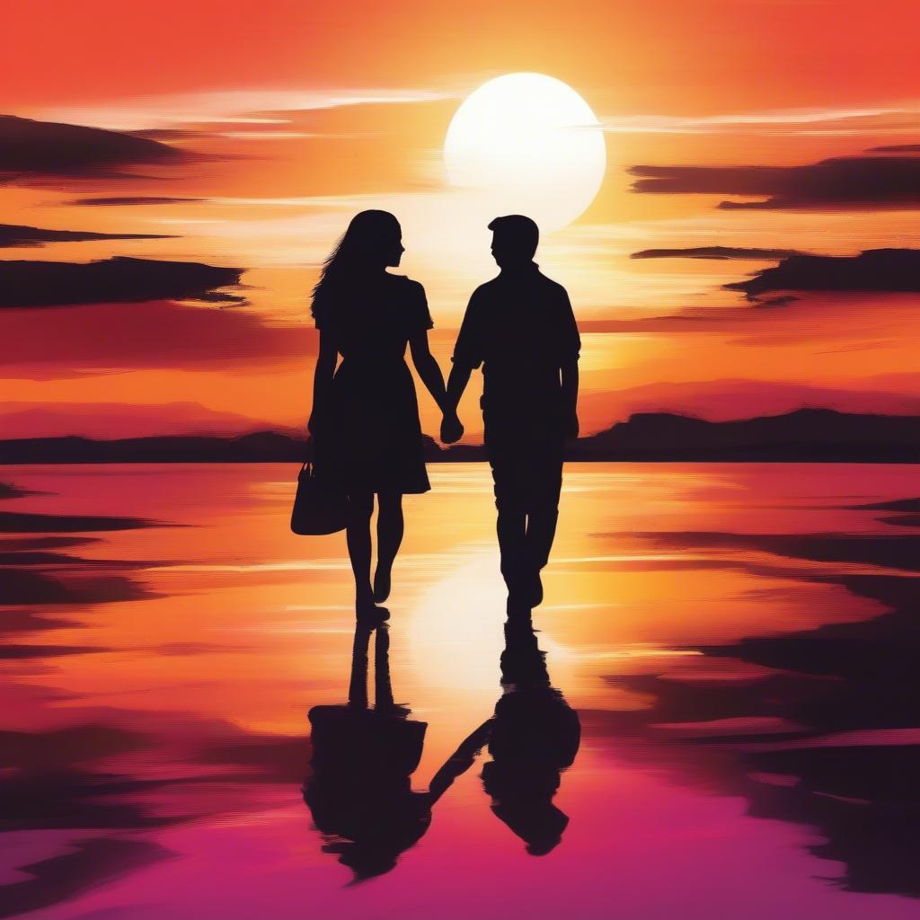 Couple walking hand-in-hand during sunset, symbolizing the perfect time for love.