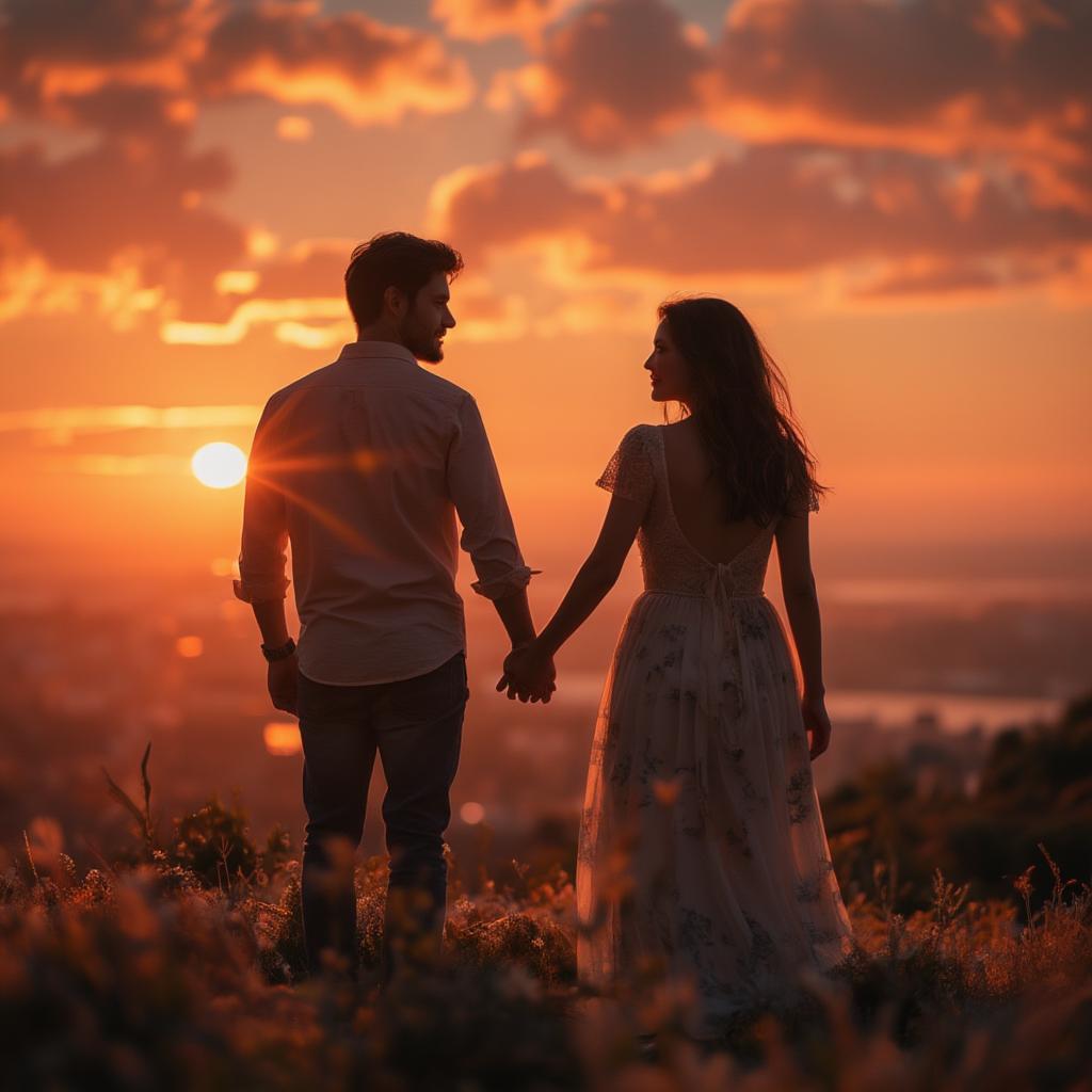 Timeless Love Quotes: A Romantic Couple Gazing at the Sunset