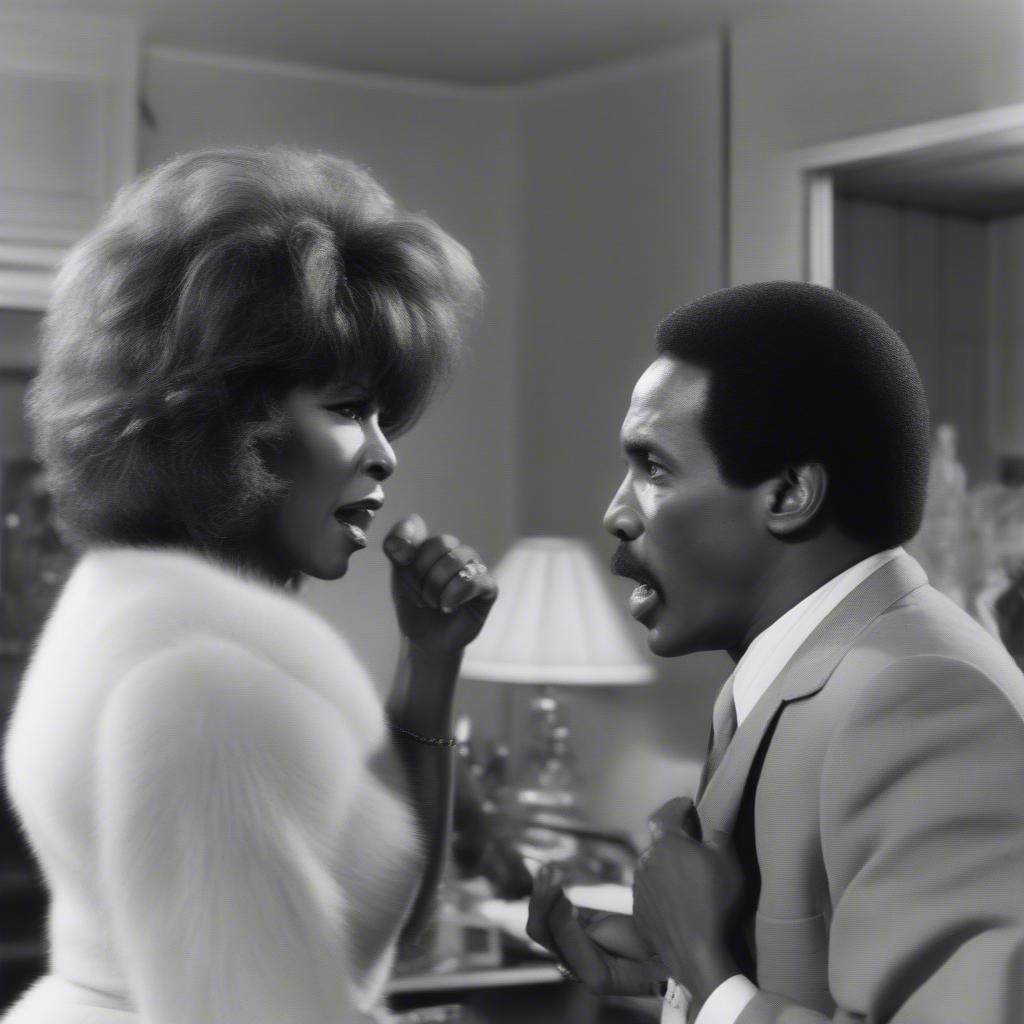 Tina and Ike Turner in a tense scene from What's Love Got to Do With It