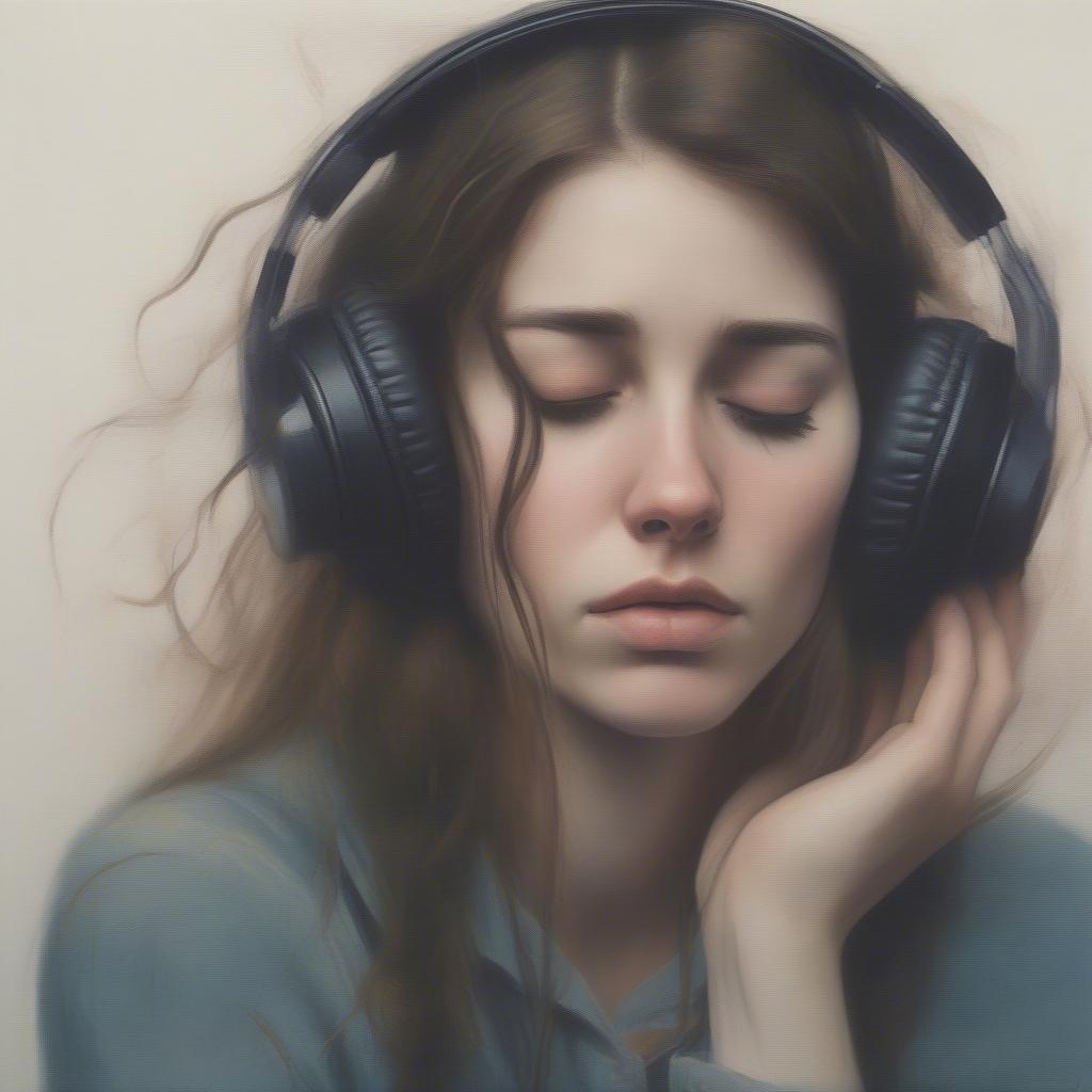 Close-up of a Woman Listening to Music on Headphones