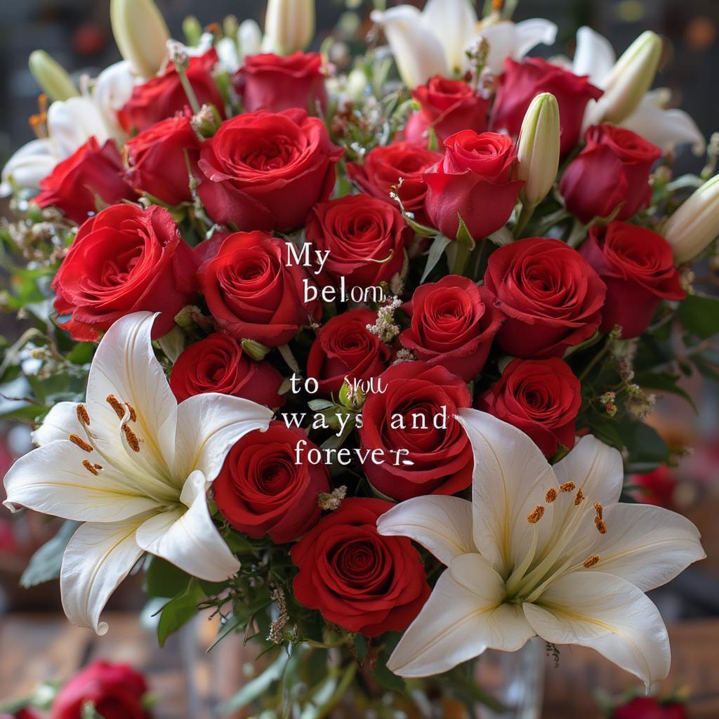 Heart-Shaped Arrangement of Flowers with a True Love Quote