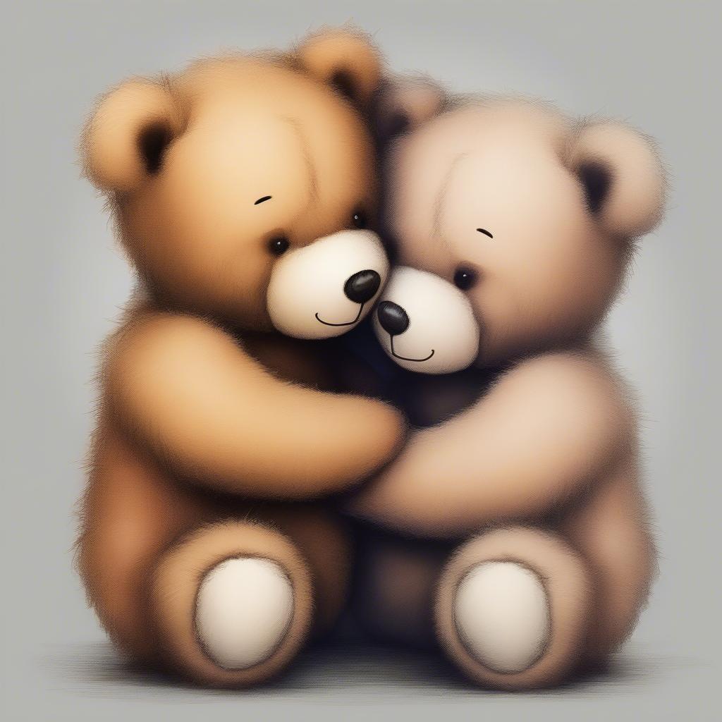 Two teddy bears hugging, representing the warmth and comfort of love.