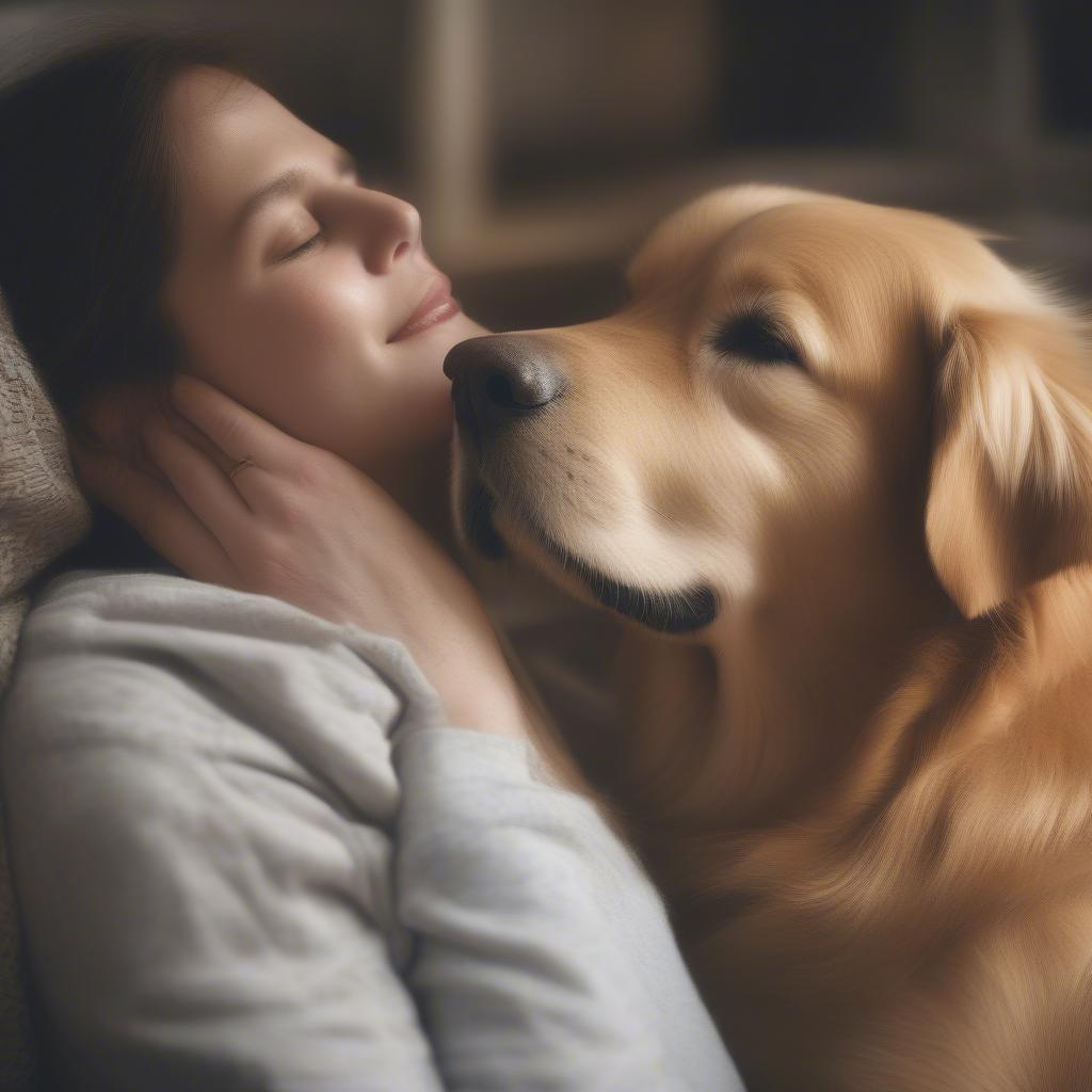 Dog showing unconditional love and loyalty to its owner