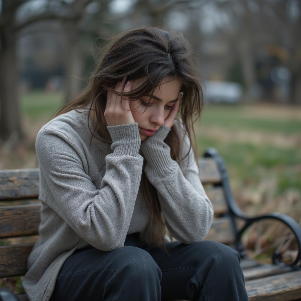 Woman sitting alone looking sad