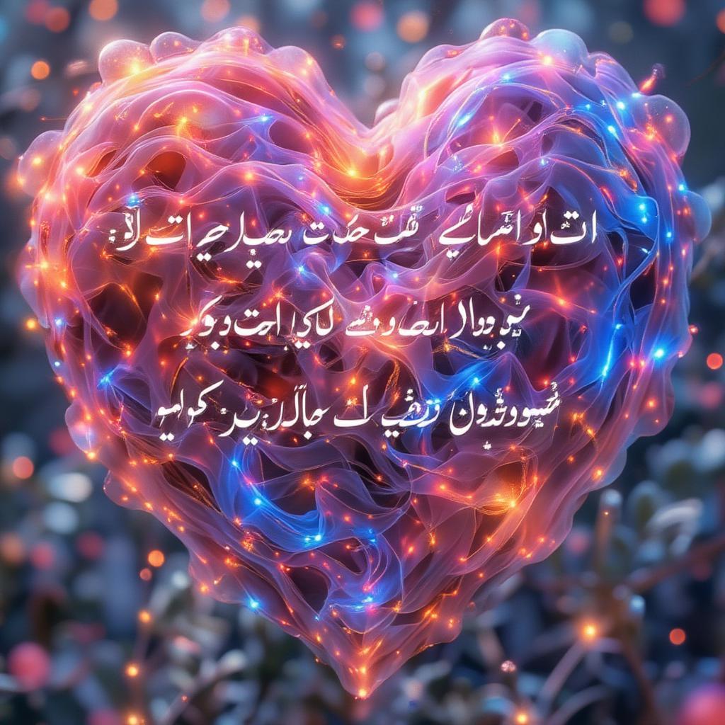 Heart shaped illustration with Urdu love quote