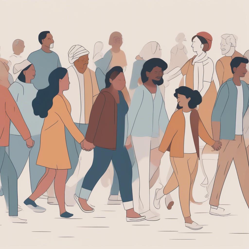 People walking together supporting each other, symbolizing community and interconnectedness.