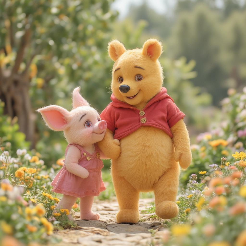 Winnie the Pooh and Piglet walking together