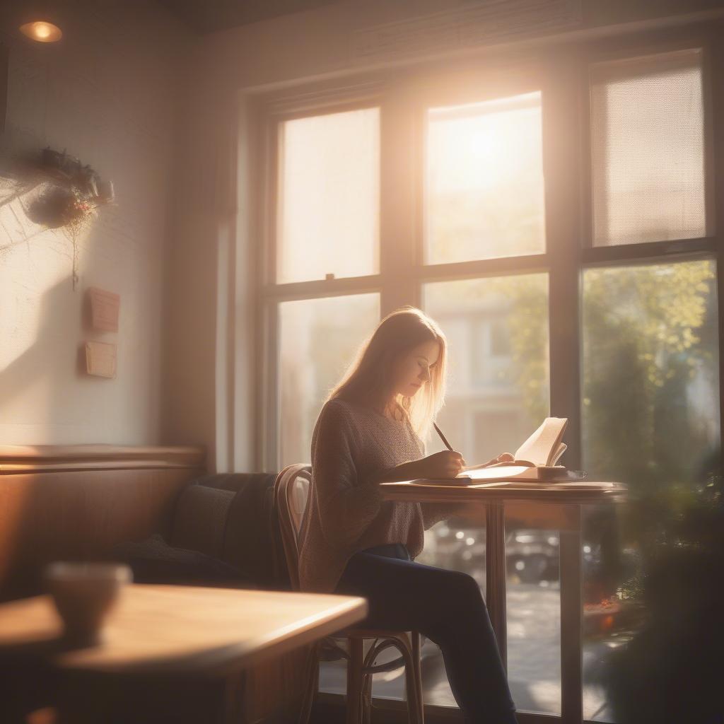 Woman Journaling in a Cafe