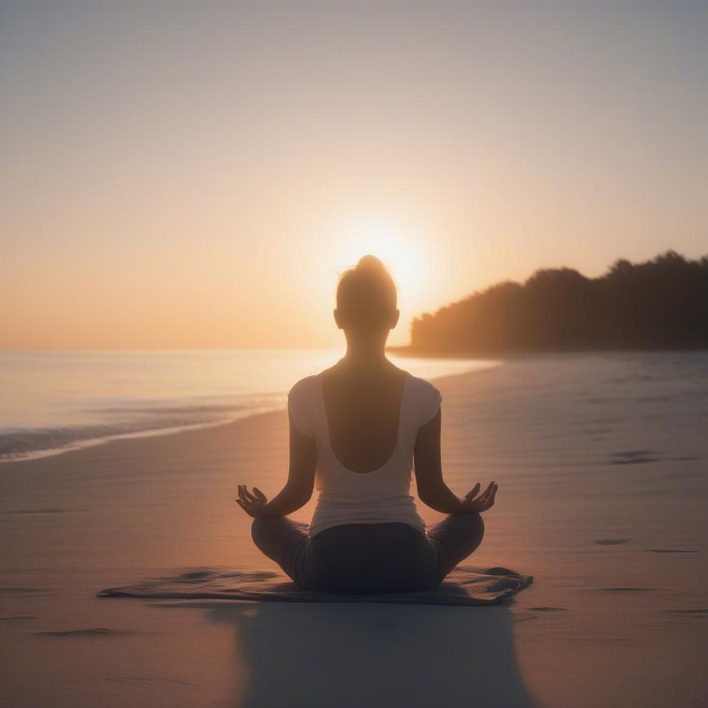 Woman Meditating at Sunrise Embracing Self Love