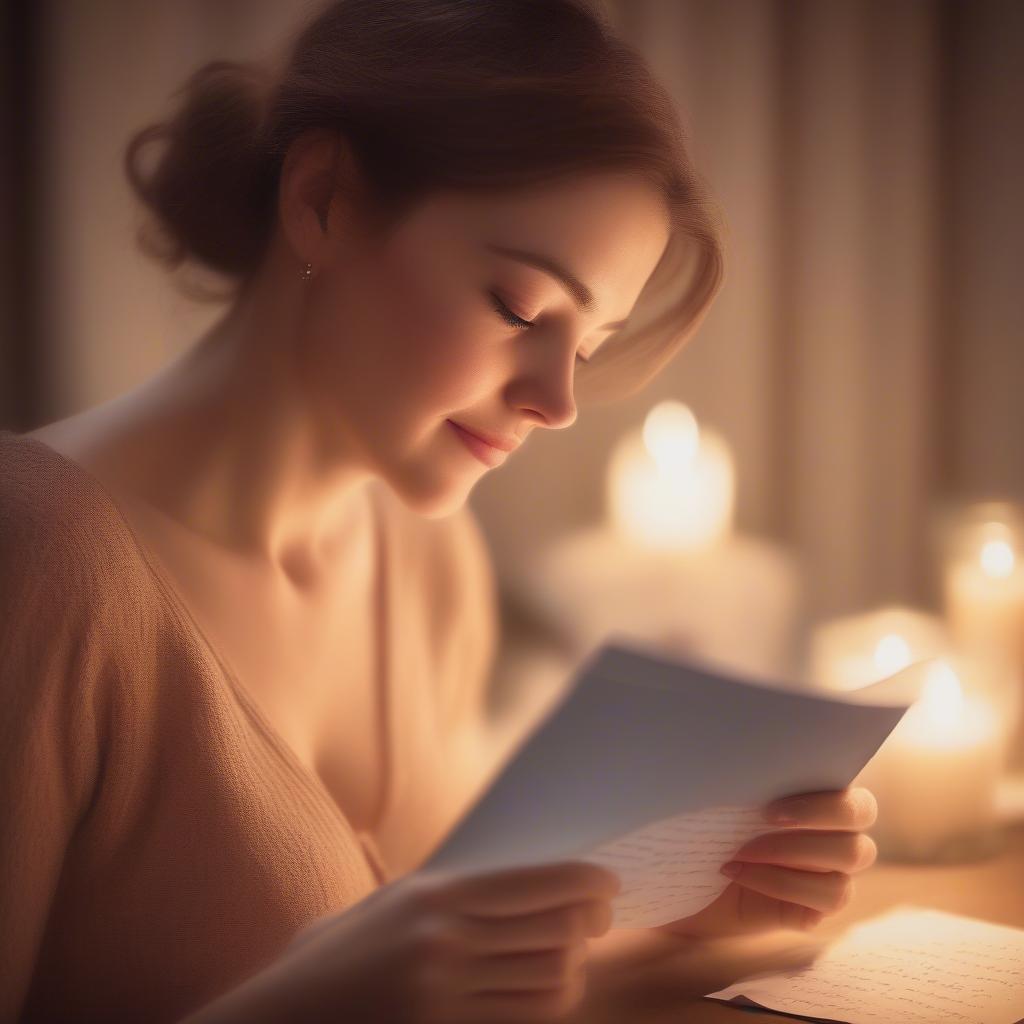 Woman Reading Love Letter with Tears of Joy