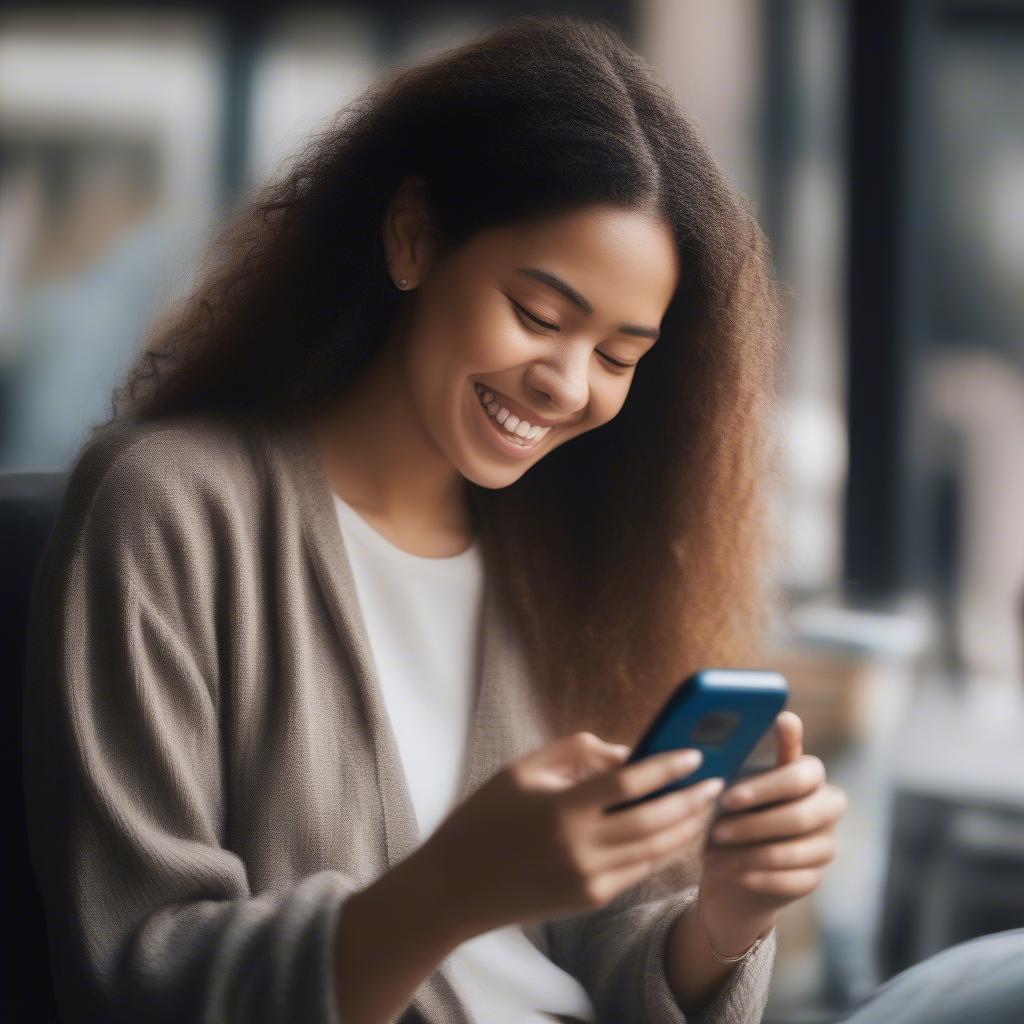 Woman Smiling While Reading Love Message