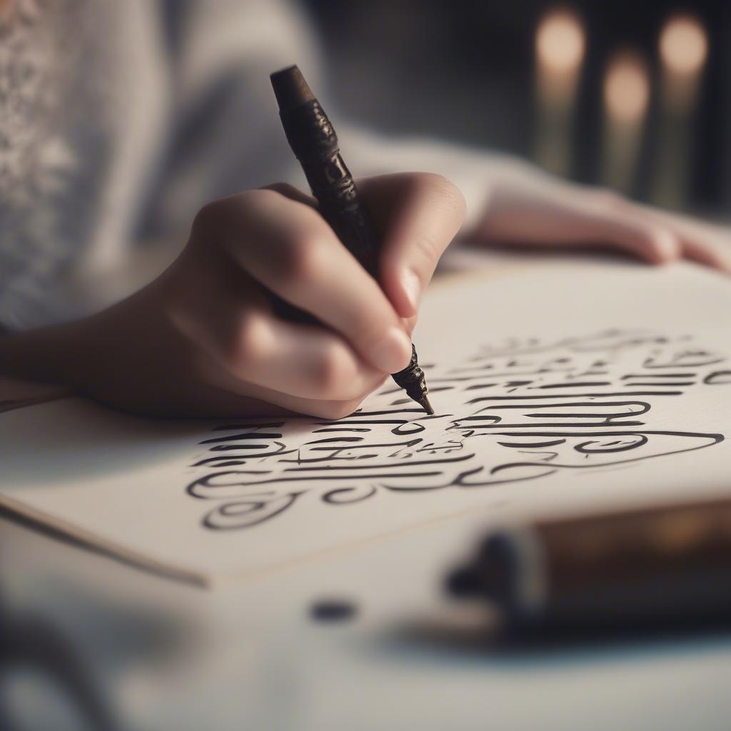 Woman Writing Arabic Calligraphy